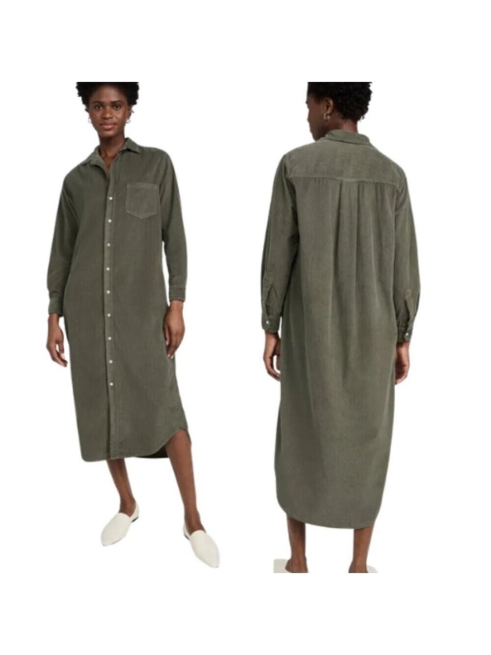 NEW Frank & Eileen Corduroy Button Down Long Sleeves Shirtdress Green Size: XS